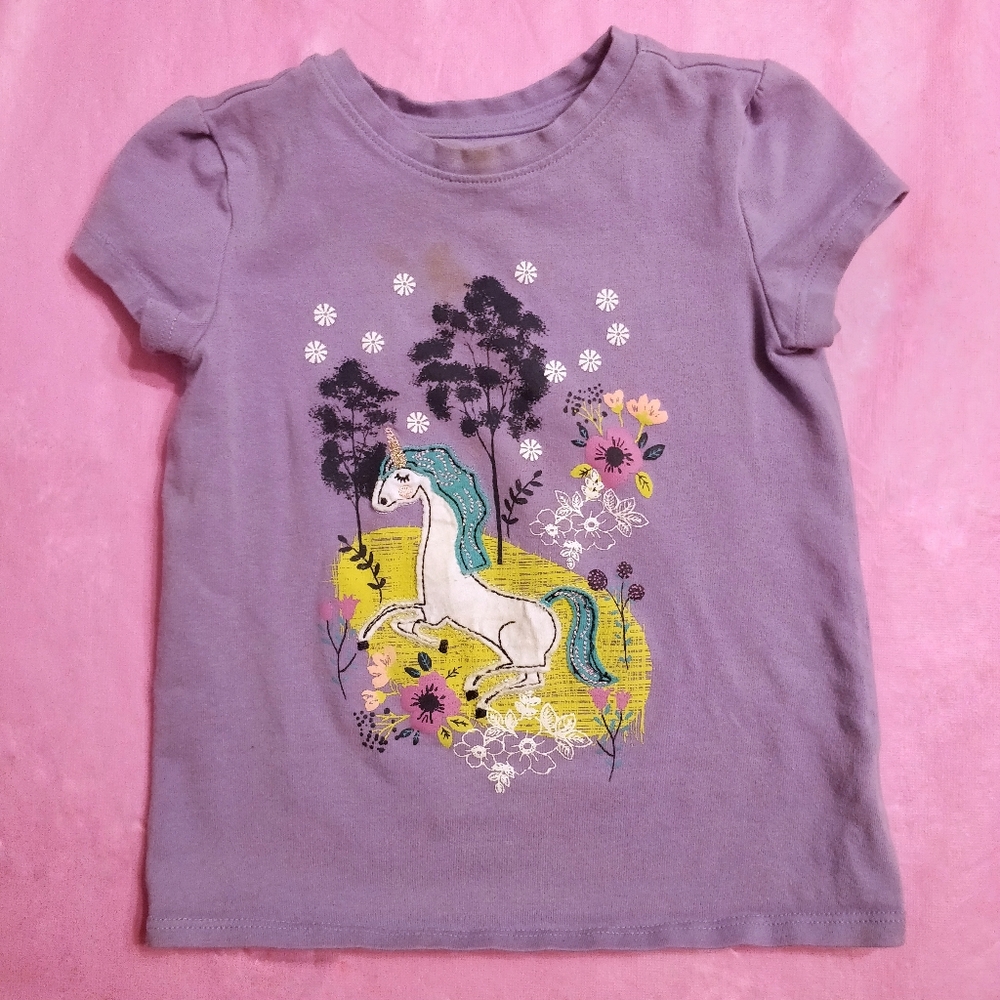 JK Girls' 3T Lavender Unicorn T-Shirt w small stain c